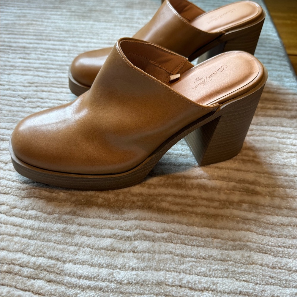 Target Tan Leather Mules with Block Heel